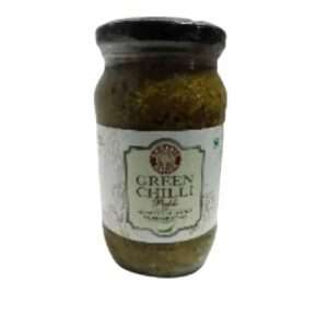 GREEN CHILLY PICKLE ( In Mustard oil) ( Org fruits, Org spices but carries a drop of preservative)